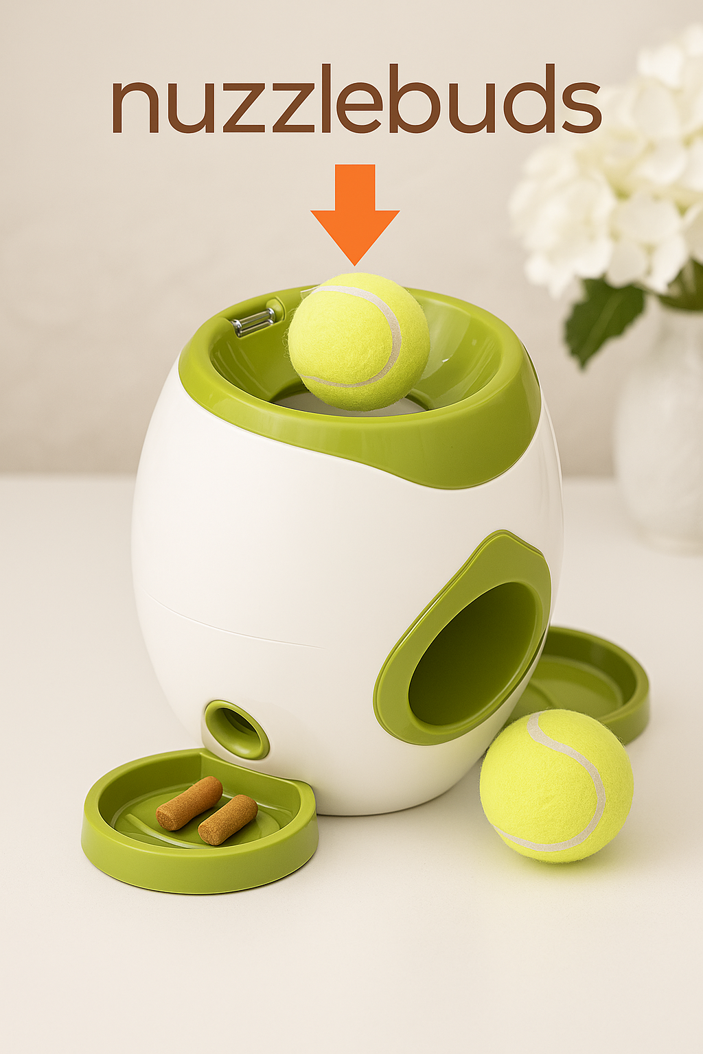 Nuzzlebuds Automatic Fetch Machine & Treat Dispenser - Training Reward Toy with Snack Launcher & Chew-Resistant Design