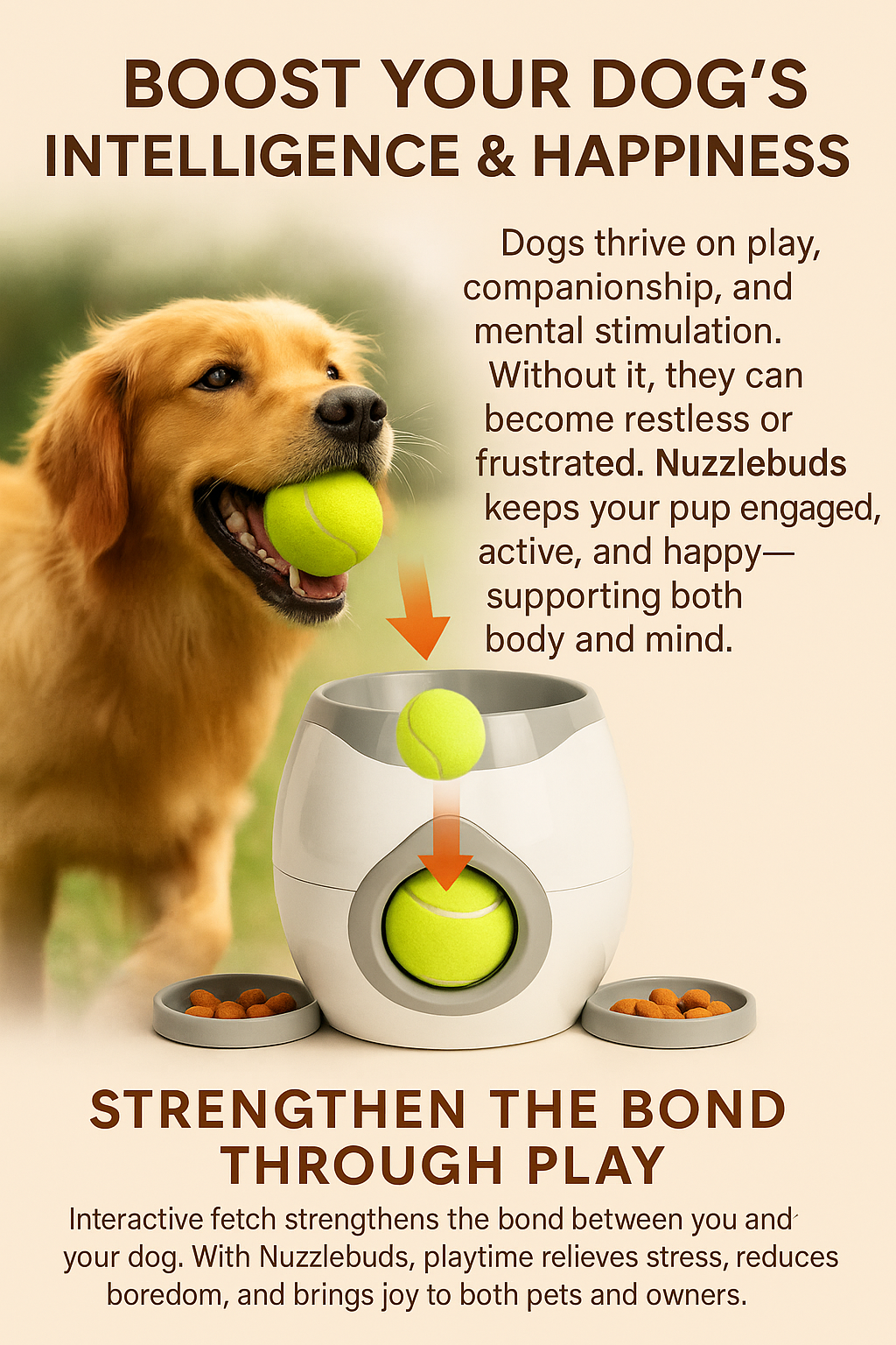 Nuzzlebuds Automatic Fetch Machine & Treat Dispenser - Training Reward Toy with Snack Launcher & Chew-Resistant Design