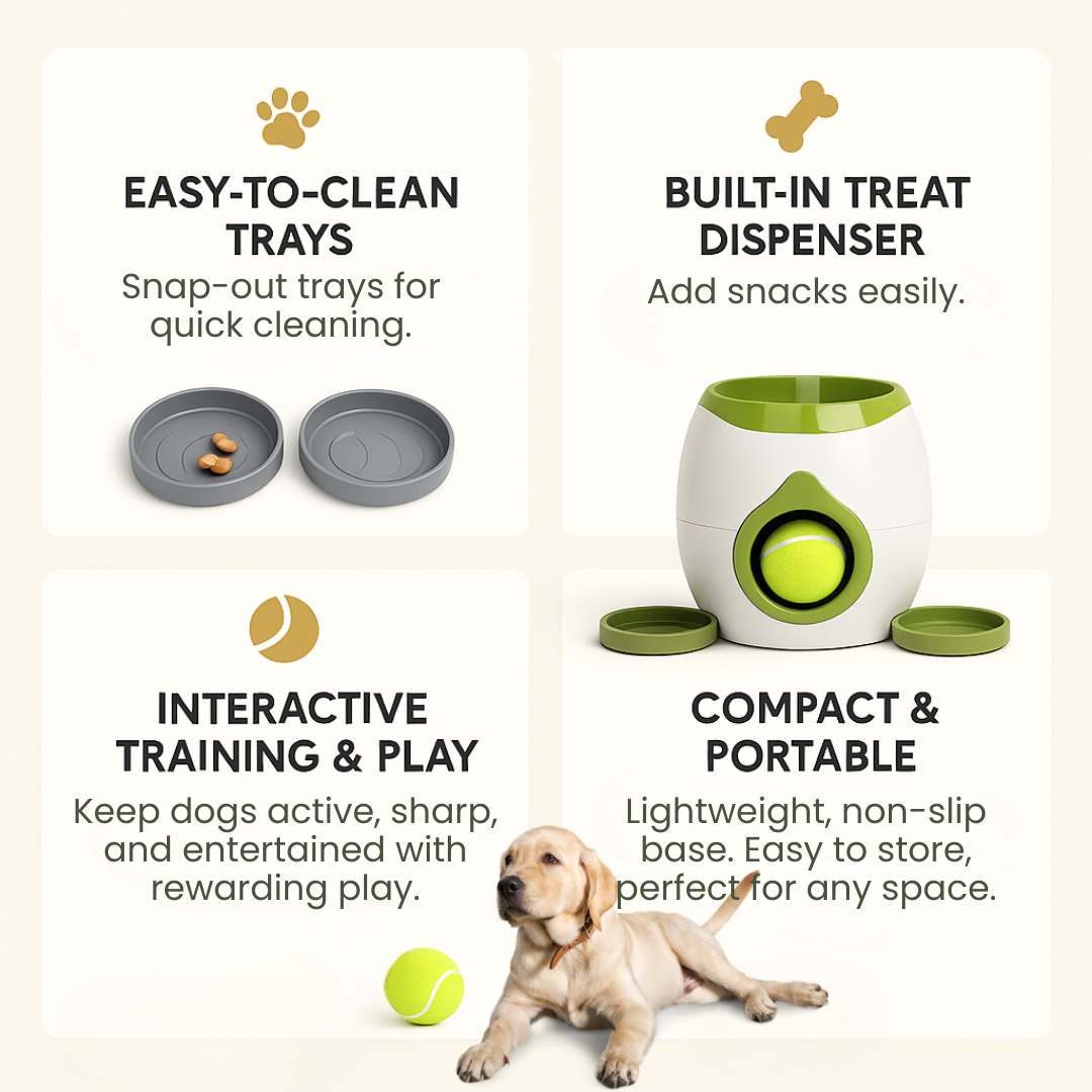 Nuzzlebuds Automatic Fetch Machine & Treat Dispenser - Training Reward Toy with Snack Launcher & Chew-Resistant Design
