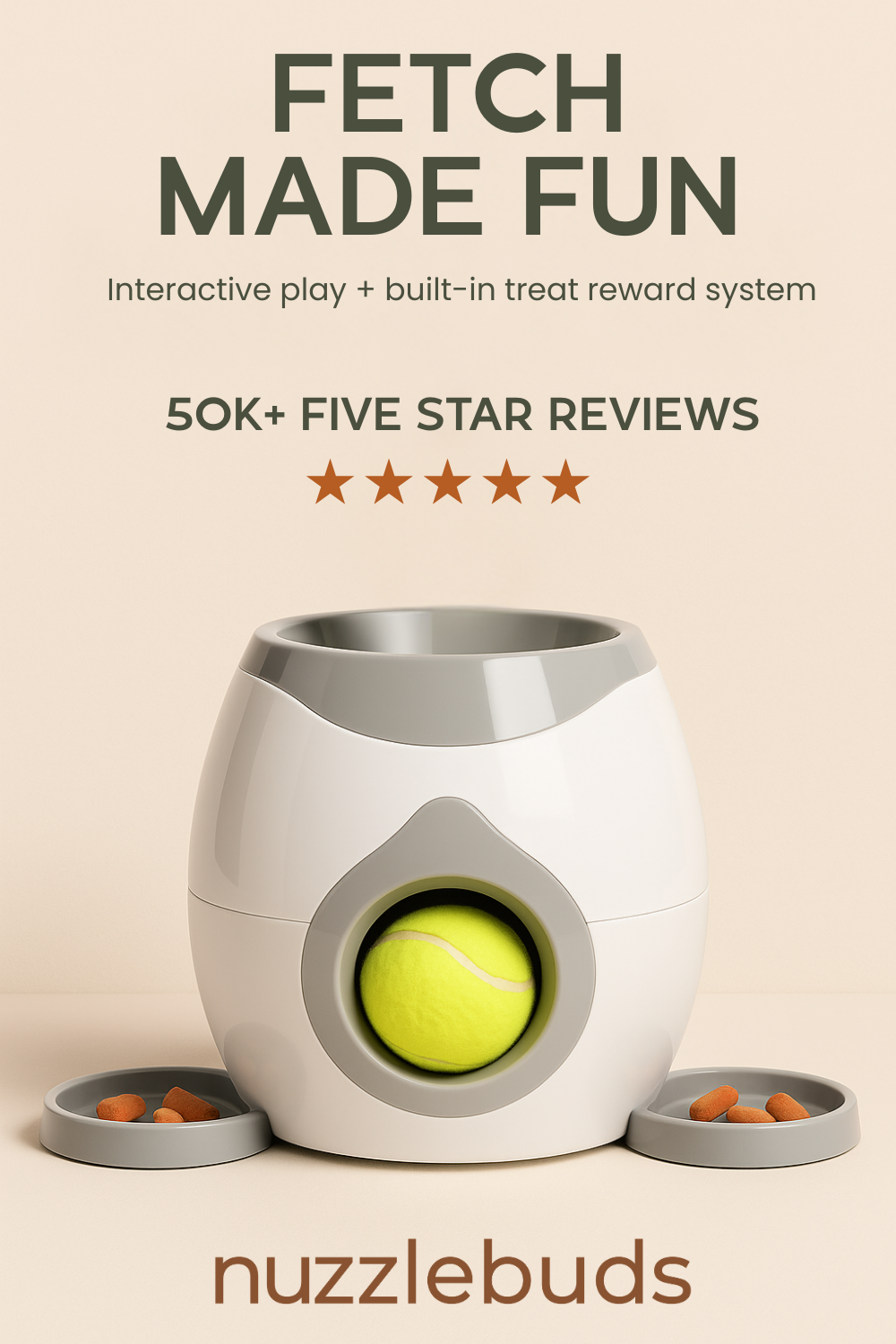 Nuzzlebuds Automatic Fetch Machine & Treat Dispenser - Training Reward Toy with Snack Launcher & Chew-Resistant Design